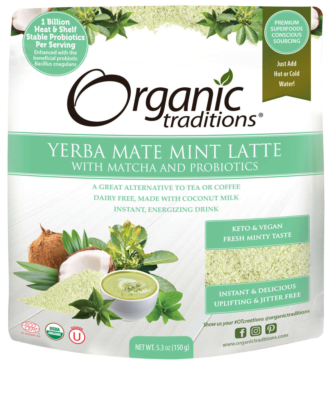 Organic Yerba Mate Mint Latte with Matcha and Probiotics