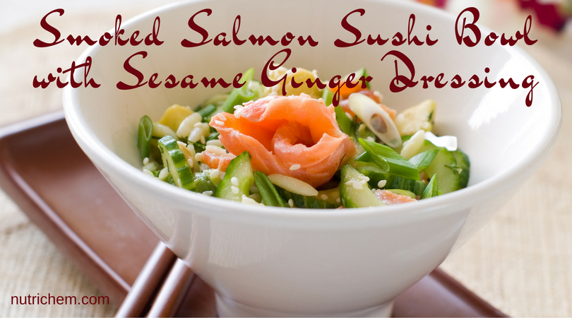 Smoked Salmon Sushi Bowl with Sesame Ginger Dressing