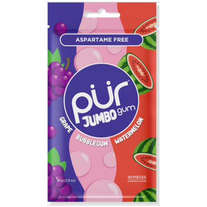 Pur Aspartame Free Jumbo Gum - Grape, Bubblegum & Watermelon