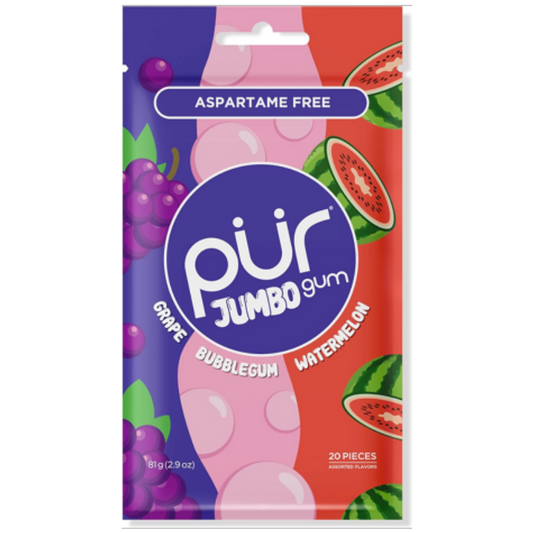 Pur Aspartame Free Jumbo Gum - Grape, Bubblegum & Watermelon