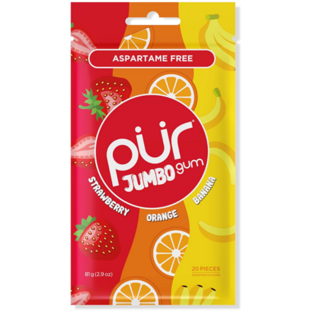 Pur Aspartame Free Jumbo Gum - Strawberry, Orange & Banana