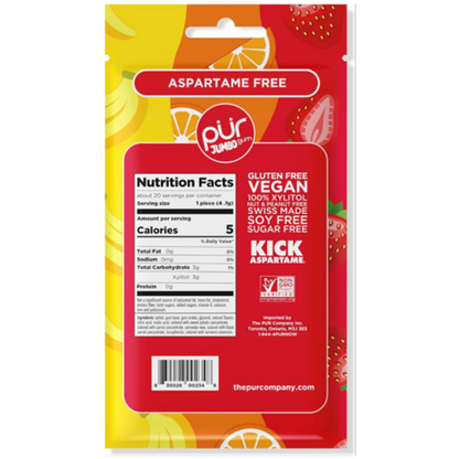 Pur Aspartame Free Jumbo Gum - Strawberry, Orange & Banana