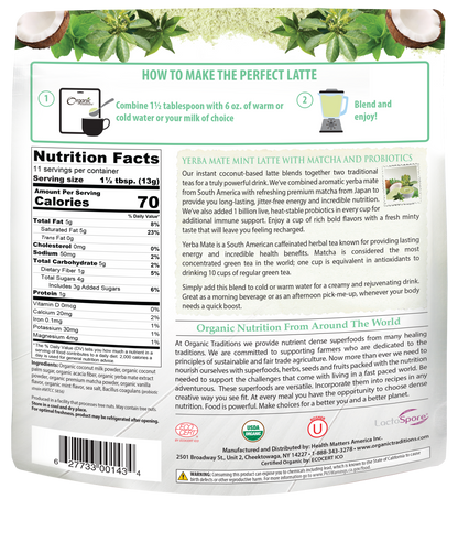 Organic Yerba Mate Mint Latte with Matcha and Probiotics